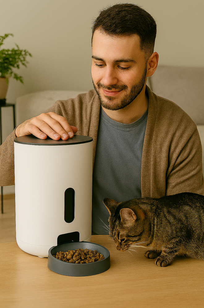 Tabby cat feeding machine